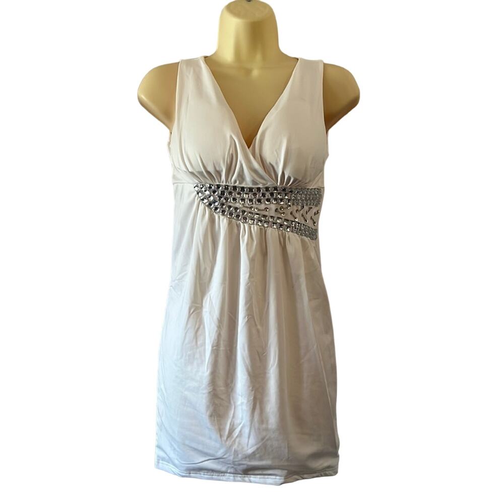 Paradis Miss White Stretch Knit Dress with Stone Embellishments Size Small
